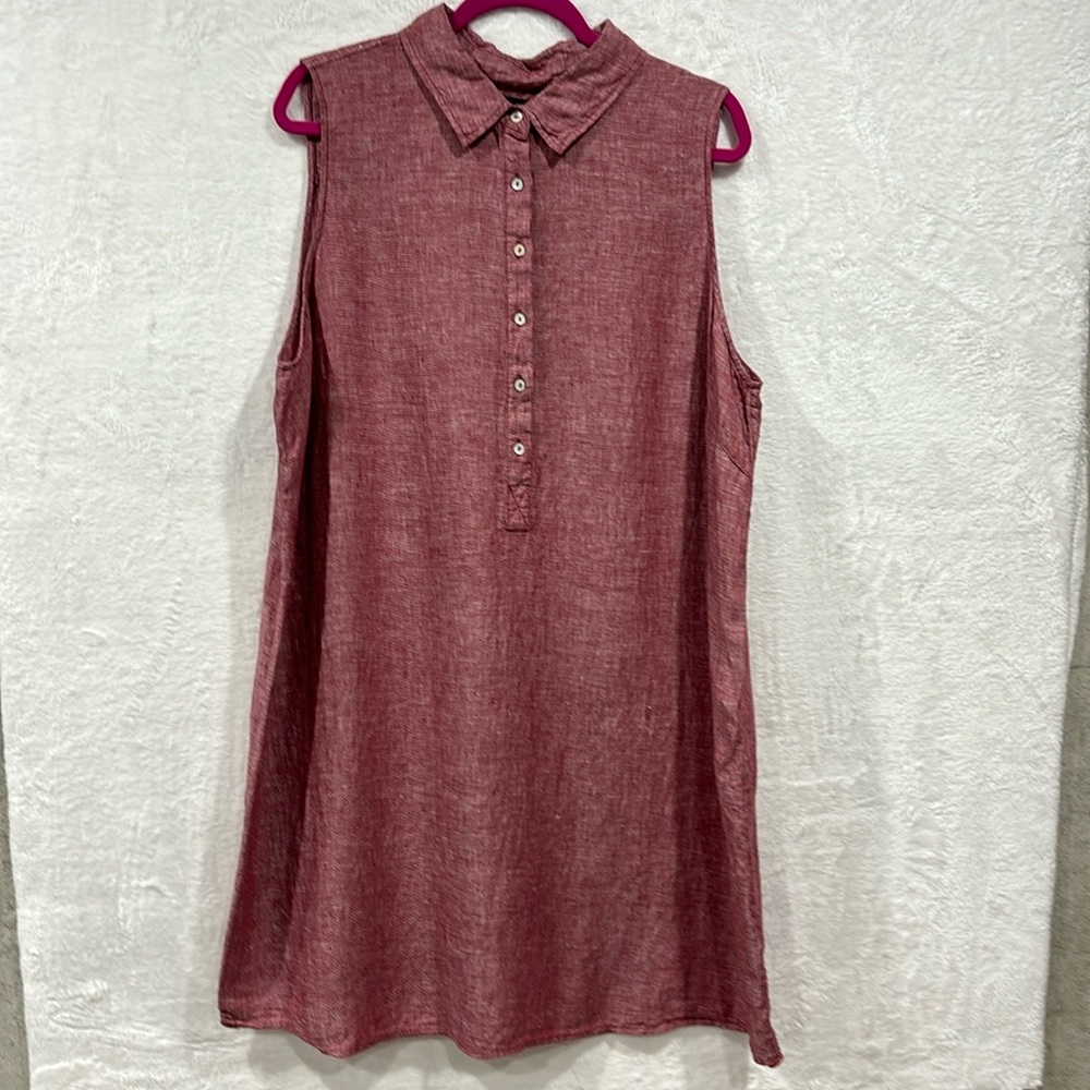 Tahari Red Linen Collared Sleeveless Dress Size 2x